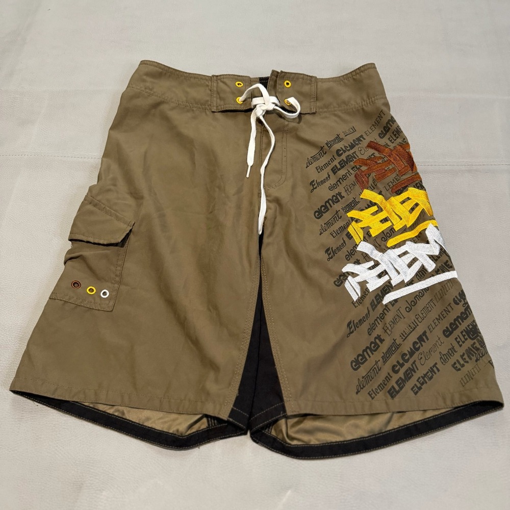 VTG Y2K Element Men Board Short Cargo Skate Earthtone Minimal Swim Trunk 30-6560